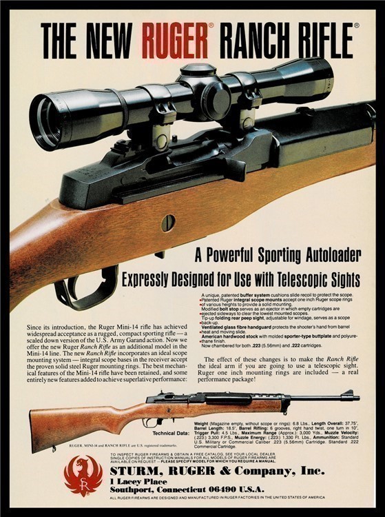 1983 RUGER Mini 14 .223 Ranch Rifle Sporting Autoloader Original PRINT AD-img-0