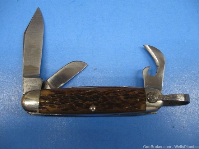 US WWII FSSF MOUNTAIN TROOPS POCKET KNIFE STAG HANDLE ULSTER MARKING (RARE)-img-1