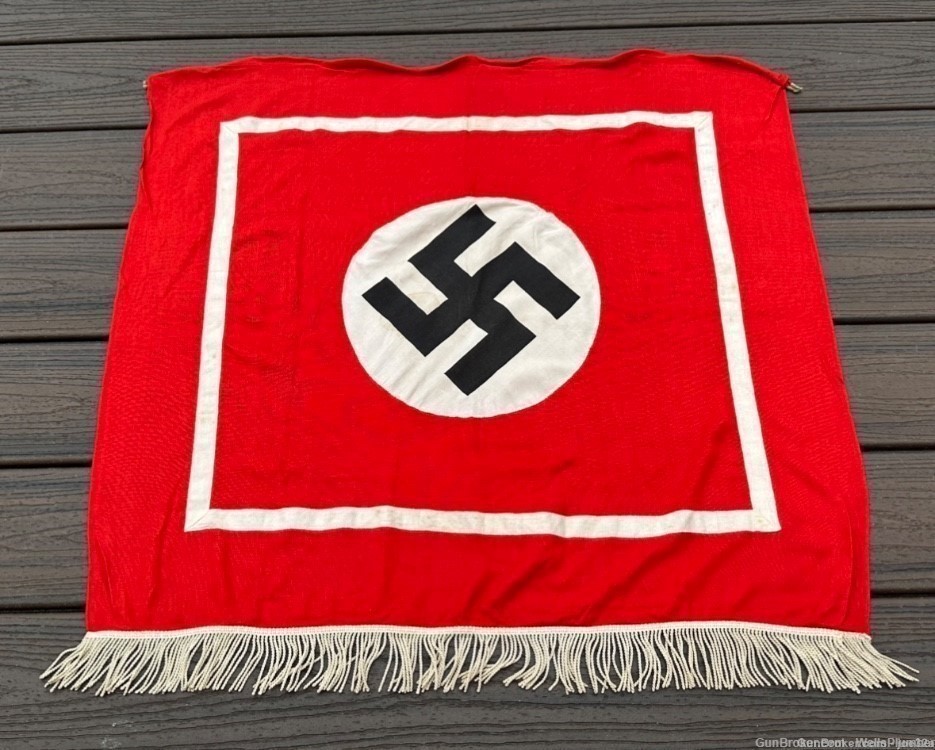 GERMAN WWII NSDAP SA POLITICAL PODIUM BANNER WITH FRINGE & CLIPS PRE-1945-img-6