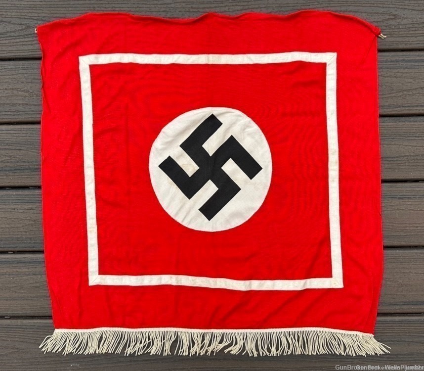 GERMAN WWII NSDAP SA POLITICAL PODIUM BANNER WITH FRINGE & CLIPS PRE-1945-img-2