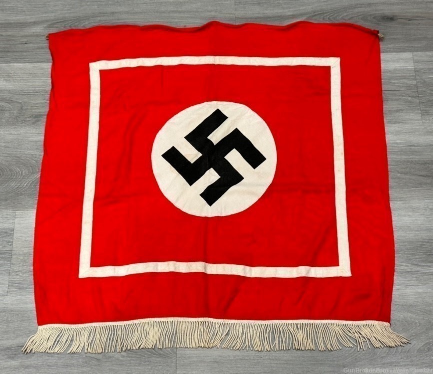 GERMAN WWII NSDAP SA POLITICAL PODIUM BANNER WITH FRINGE & CLIPS PRE-1945-img-1