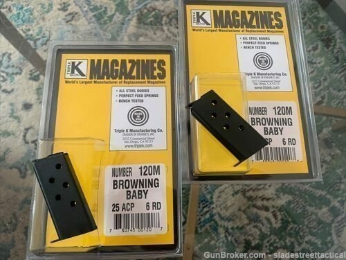 2 Pack New Magazine USAMade Triple K fits Baby Browning 25 ACP 6 RD Blue .2-img-0