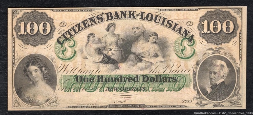 1800s $100 New Orleans Louisiana Bank Note Currency Antique Money -img-0