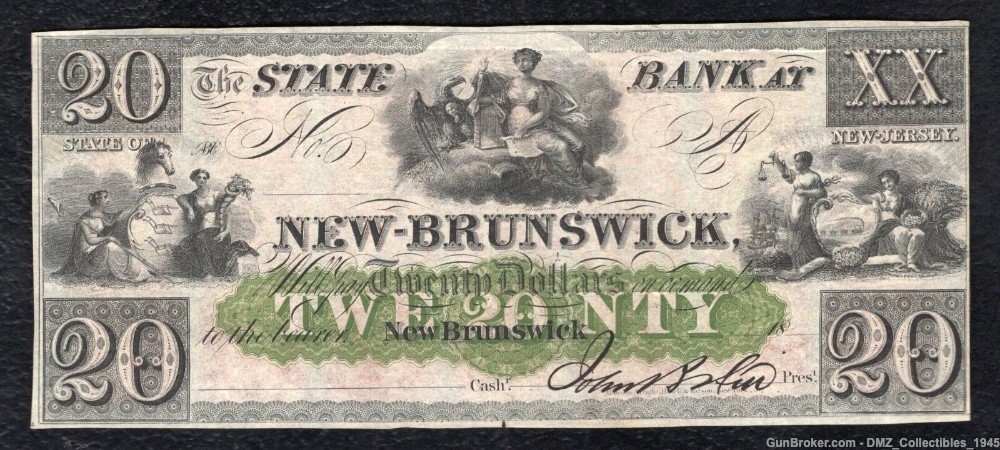 1800s $20 New Jersey Bank Note Antique Currency-img-0