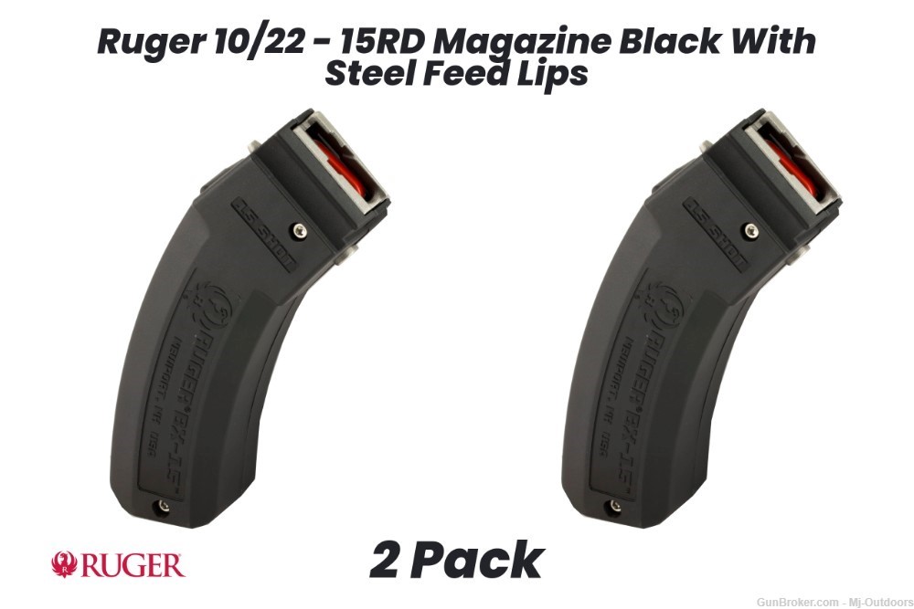 Ruger BX-15 Rifle Magazine Black for 10/22 .22LR 15/rd 2 Pack-img-0