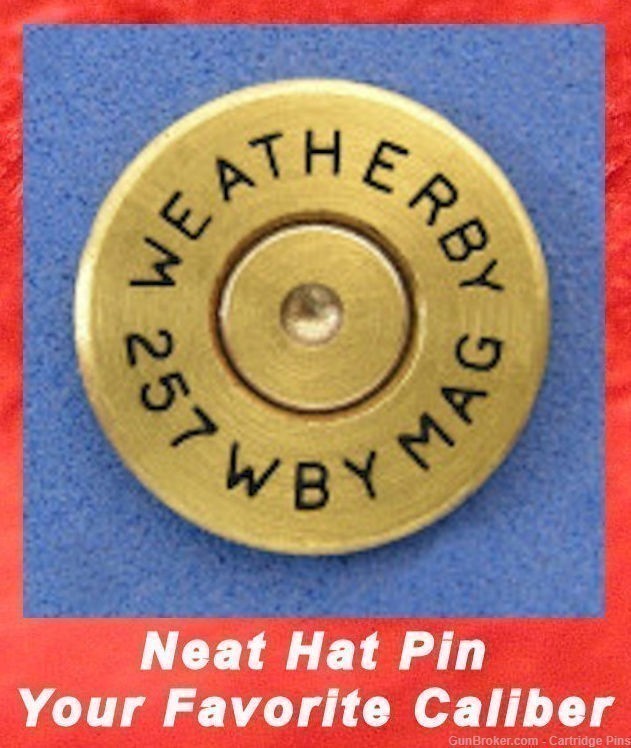 WEATHERBY 257 Wby Mag Magnum Brass Cartridge Hat Pin  Tie Tac  Ammo Bullet-img-0