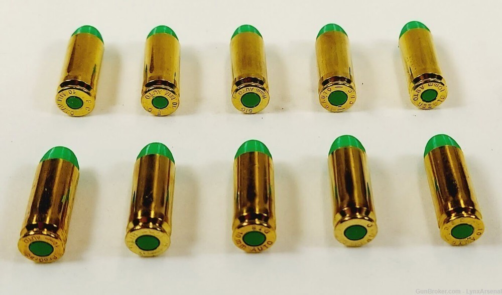 10mm AUTO Brass Snap caps / Dummy Training Rounds - Set of 10 - Green-img-3