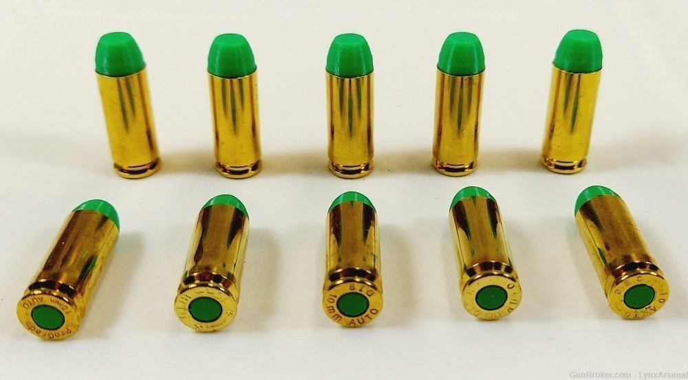 10mm AUTO Brass Snap caps / Dummy Training Rounds - Set of 10 - Green-img-0