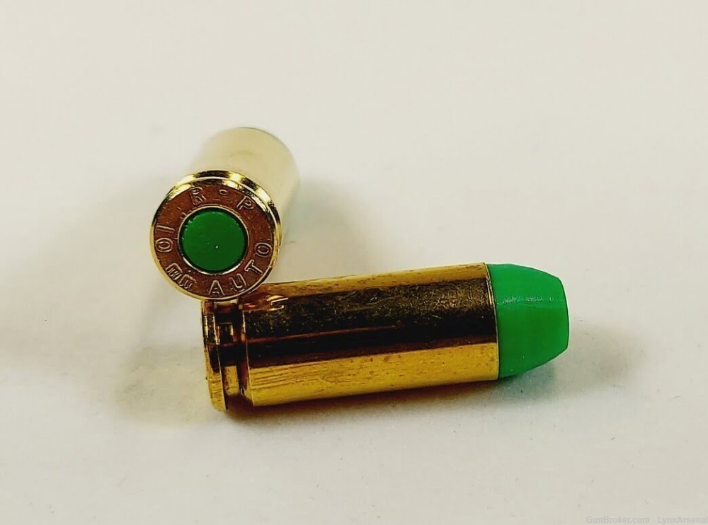 10mm AUTO Brass Snap caps / Dummy Training Rounds - Set of 10 - Green-img-1
