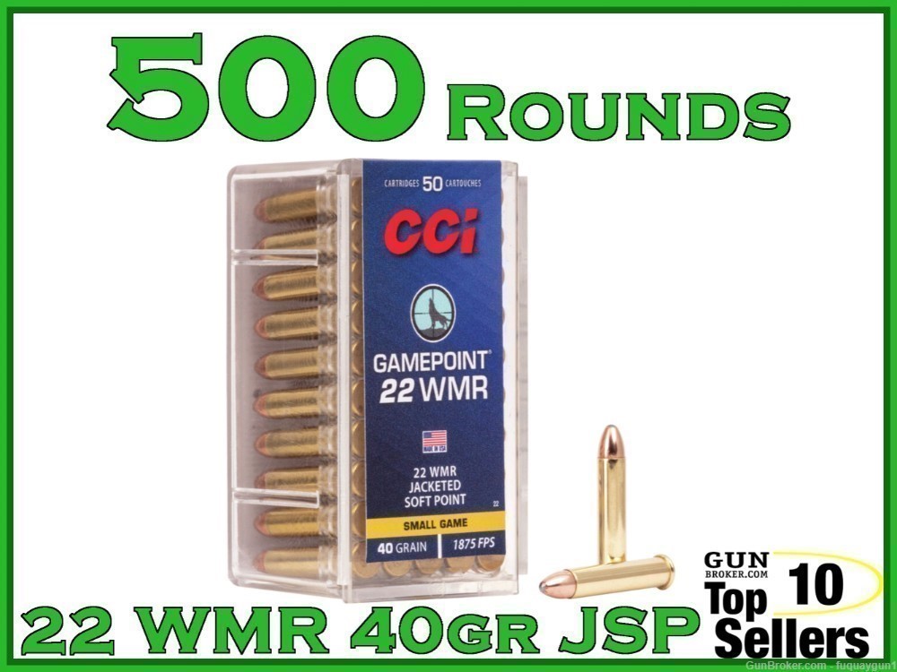 CCI GamePoint 22 WMR 40 gr Jacketed Soft Point JSP Rimfire 22 Mag 500ct Box-img-0