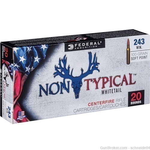 Federal Non-Typical 243 Winchester Ammo 100 Grain Soft Point 200 Rounds-img-0