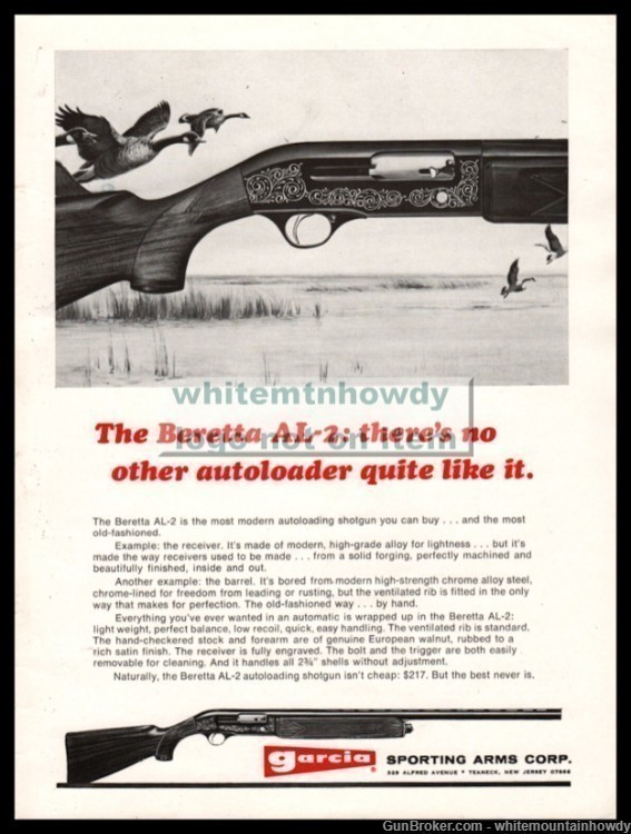 1970 BERETTA AL-2 Shotgun Garcia Arms PRINT AD newly introduced w/original -img-0