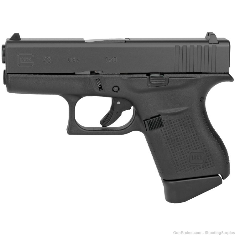 Glock 43 Sub-Compact 9MM 3.41" Barrel Black No Finger Grooves 6 Rnds 2 Mags-img-1