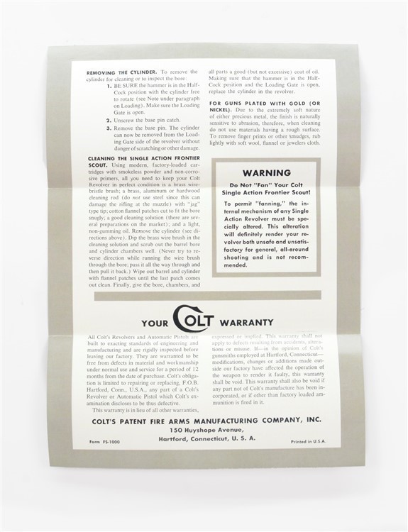 Colt Single Action Frontier Scout Revolver Instruction Manual. Form FS-1000-img-2
