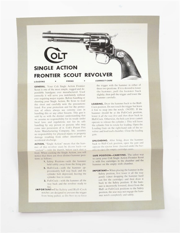 Colt Single Action Frontier Scout Revolver Instruction Manual. Form FS-1000-img-1