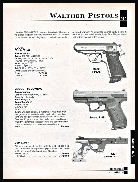 2002 WALTHER PPK/S p 99 Compact and GSP Expert Pistol PRINT AD-img-0