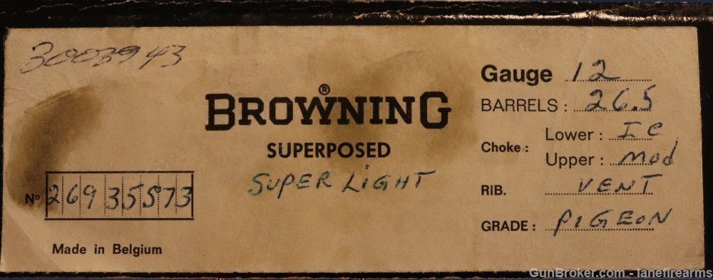 BROWNING SUPERPOSED SUPERLIGHT PIGEON GRADE 12 GA 26" w/BOX - 1973 Mfg.-img-1