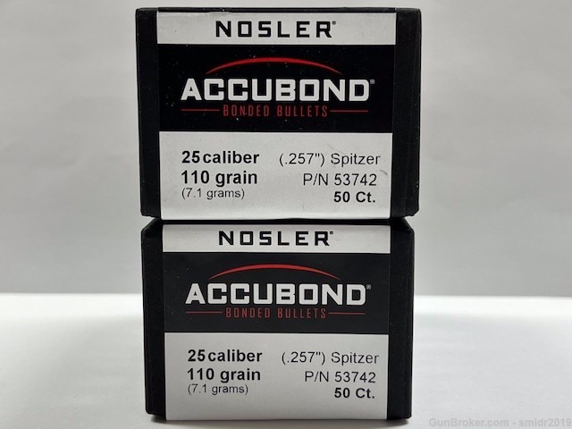 Nosler Accubond 25 Caliber(.257") 110 Grain P/N 53742 100 Ct New!-img-0