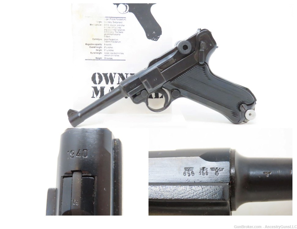 “1940” Date World War II German Mauser “42” Code 9mm LUGER PISTOL WWII  -img-0