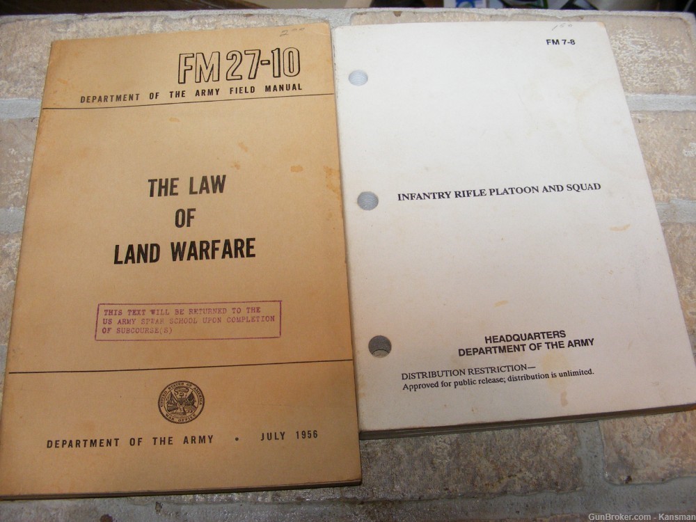 2 Old Military Manuals 1956 Law of Land Warfare, 1992 Rifle Platoon Book   -img-0