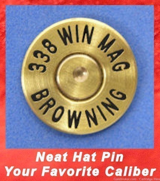 BROWNING   338 WIN MAG Cartridge Hat Pin  Tie Tac  Ammo Bullet-img-0