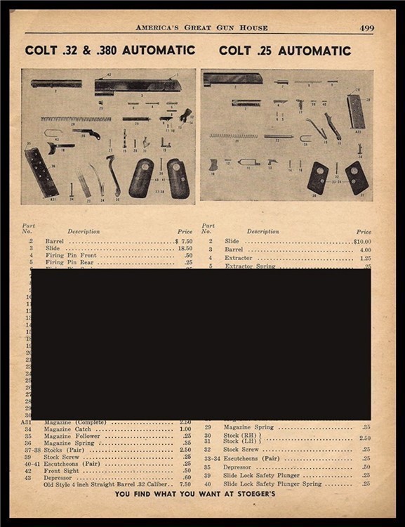 1956 COLT .32 .380 .25 Automatic Parts List-img-0
