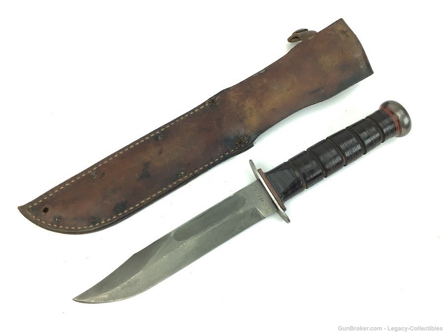 PAL 37 US Navy Fighting Knife & Leather Scabbard WWII Red Spacers-img-1