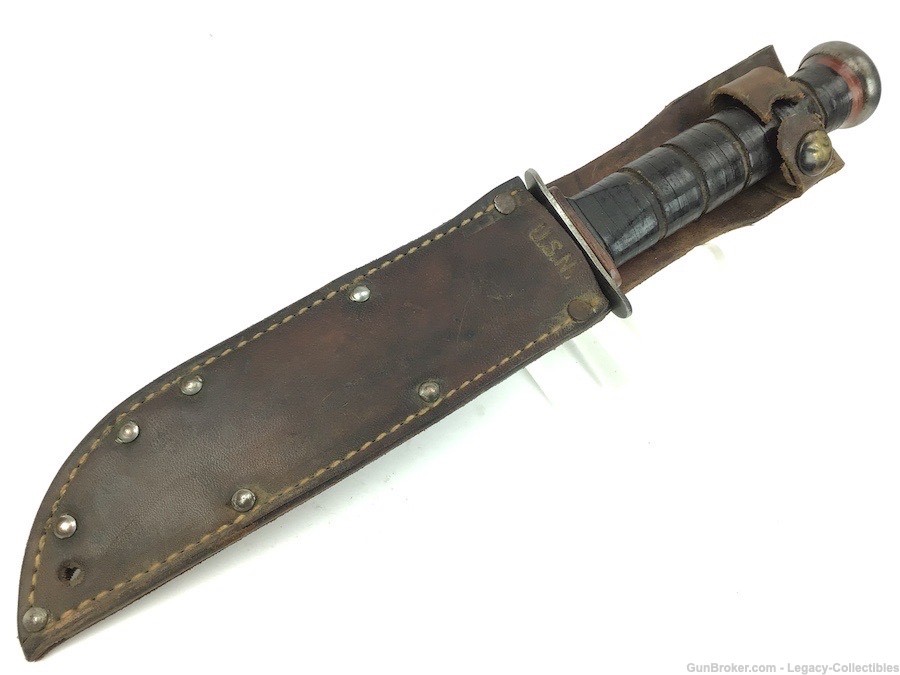 PAL 37 US Navy Fighting Knife & Leather Scabbard WWII Red Spacers-img-13