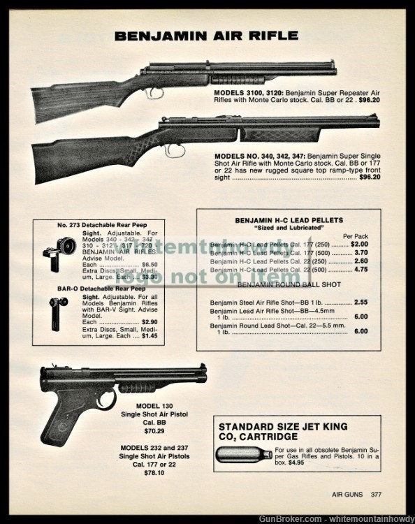 1985 BENJAMIN 3100, 3120 & 340,342. 347 Rifle 130, 132, 137 Air Pistol AD-img-0