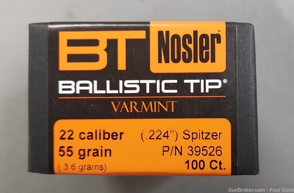Nosler Ballistic Tip Varmint .22 Caliber .224 Spitzer 55gr 100 Bullets-img-1