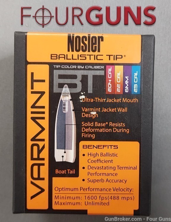 Nosler Ballistic Tip Varmint .22 Caliber .224 Spitzer 55gr 100 Bullets-img-0
