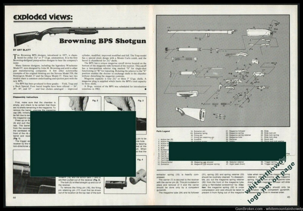 1982 BROWNING BPS Shotgun Exploded Parts List Disassembly Assembly Article-img-0