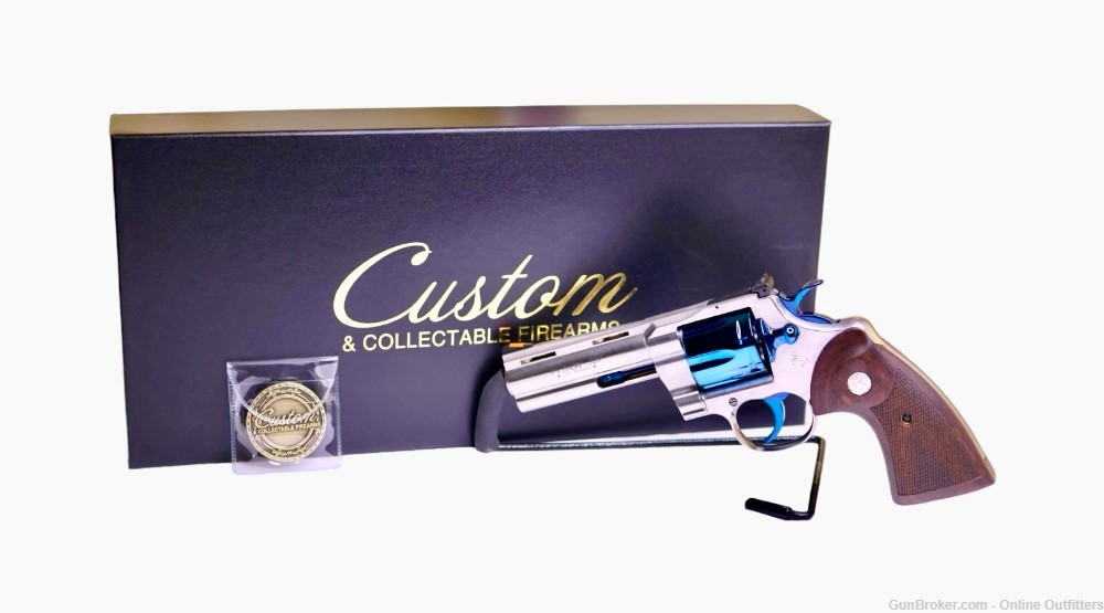 Custom Colt Python Blue PVD Finish 357 Mag 4" 6RD Stainless SA/DA Wood Grip-img-0