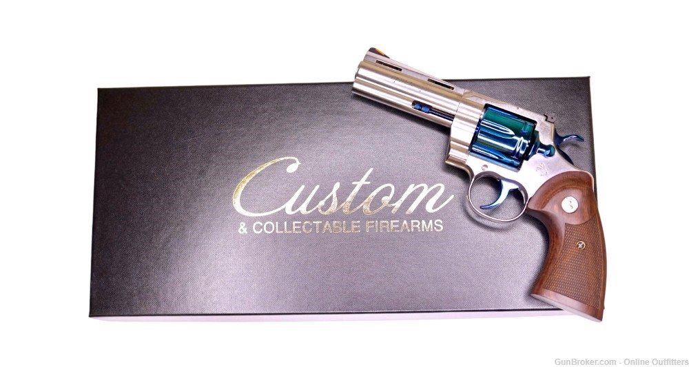 Custom Colt Python Blue PVD Finish 357 Mag 4" 6RD Stainless SA/DA Wood Grip-img-1