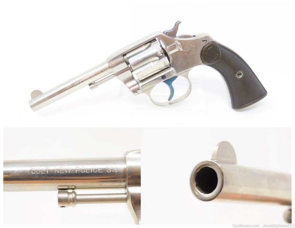 c1903 mfr COLT NEW POLICE .32 C&R REVOLVER Double Action Gangster LE Nickel-img-0