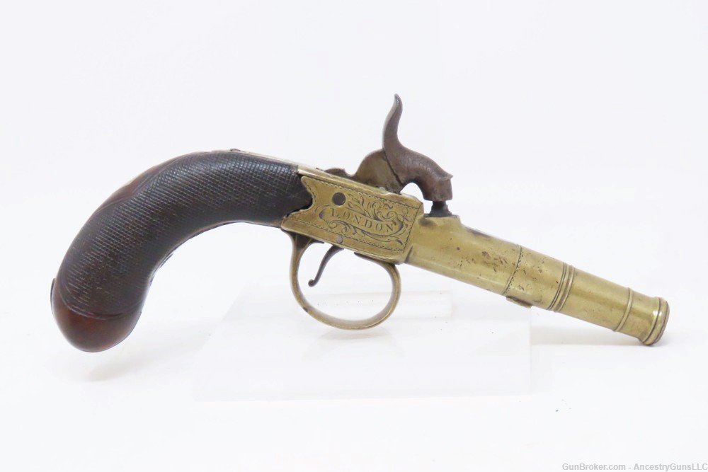 ENGRAVED British Antique BOXLOCK FLINTLOCK POCKET/MUFF Pistol by TWIGG .42 -img-14
