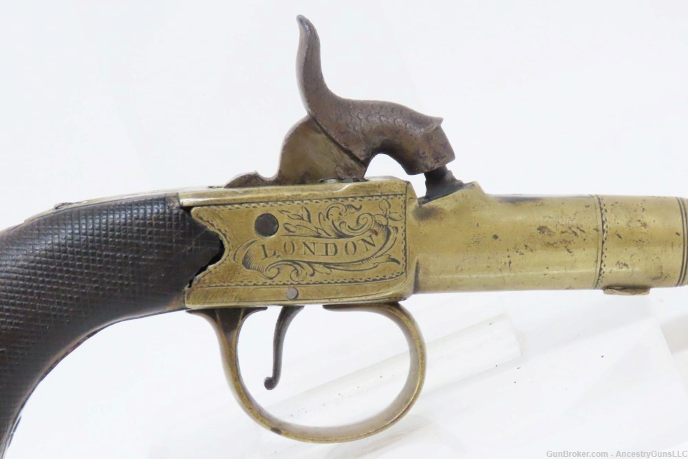 ENGRAVED British Antique BOXLOCK FLINTLOCK POCKET/MUFF Pistol by TWIGG .42 -img-16