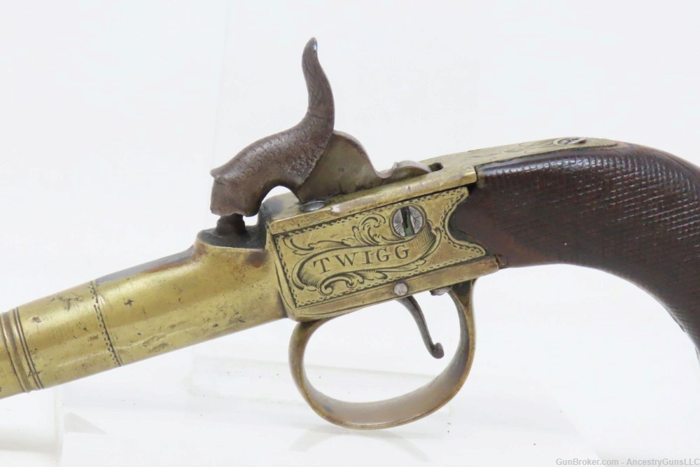 ENGRAVED British Antique BOXLOCK FLINTLOCK POCKET/MUFF Pistol by TWIGG .42 -img-3
