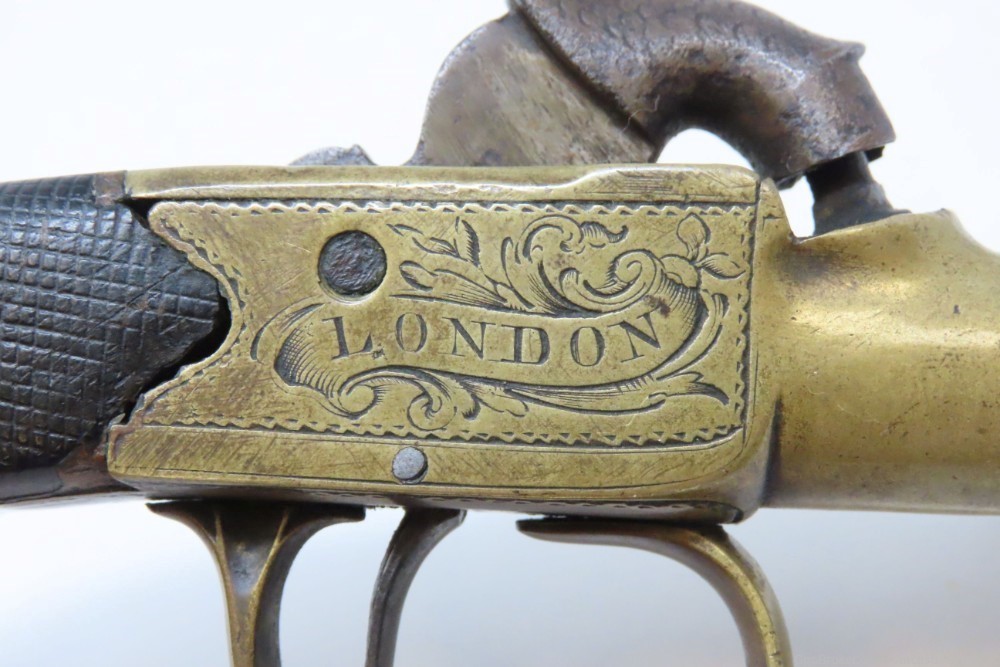 ENGRAVED British Antique BOXLOCK FLINTLOCK POCKET/MUFF Pistol by TWIGG .42 -img-13