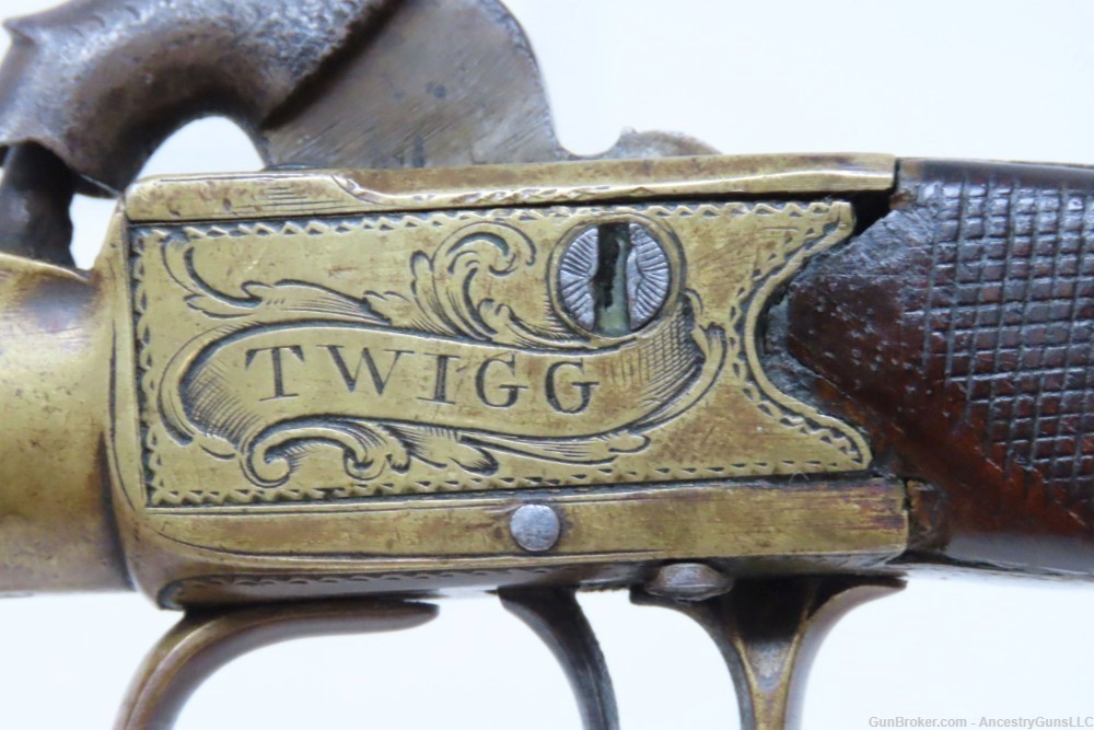 ENGRAVED British Antique BOXLOCK FLINTLOCK POCKET/MUFF Pistol by TWIGG .42 -img-5