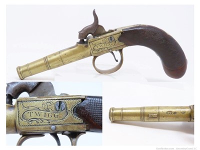 ENGRAVED British Antique BOXLOCK FLINTLOCK POCKET/MUFF Pistol by TWIGG .42 