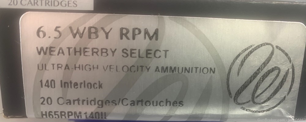 Weatherby 6.5 Weatherby RPM 140gr. Ammunition. One Box. -img-0