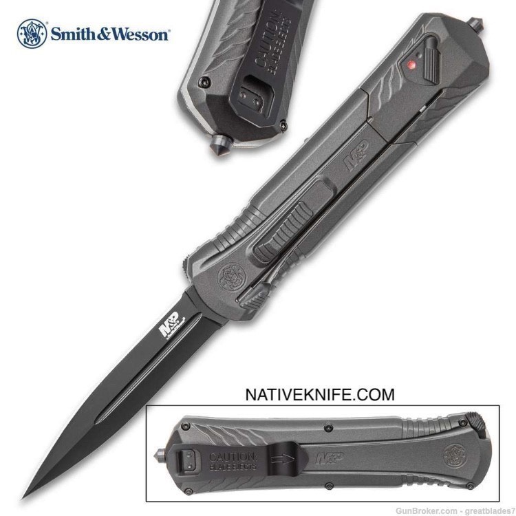 Smith &Wesson Black Oxide OTF Assisted Opening Grey Pocket Knife FREESHIP-img-0