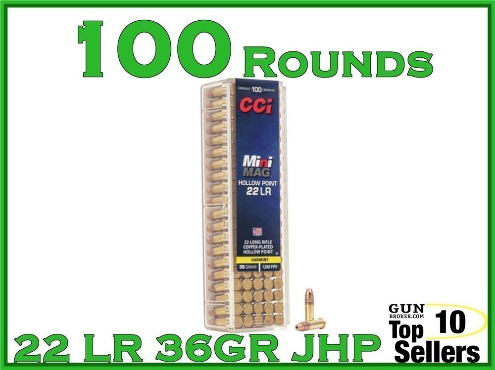 CCI Mini Mag Hollow Point 22 LR Ammo 36 gr 31 Rimfire Copper-Plated 100ct-img-0