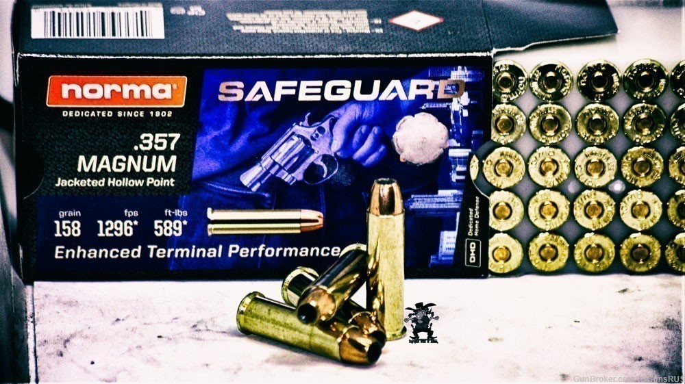 357 Mag NORMA 357 MAGNUM 158 Grain JHP HOLLOW POINT Safe Guard 50 Rounds-img-0