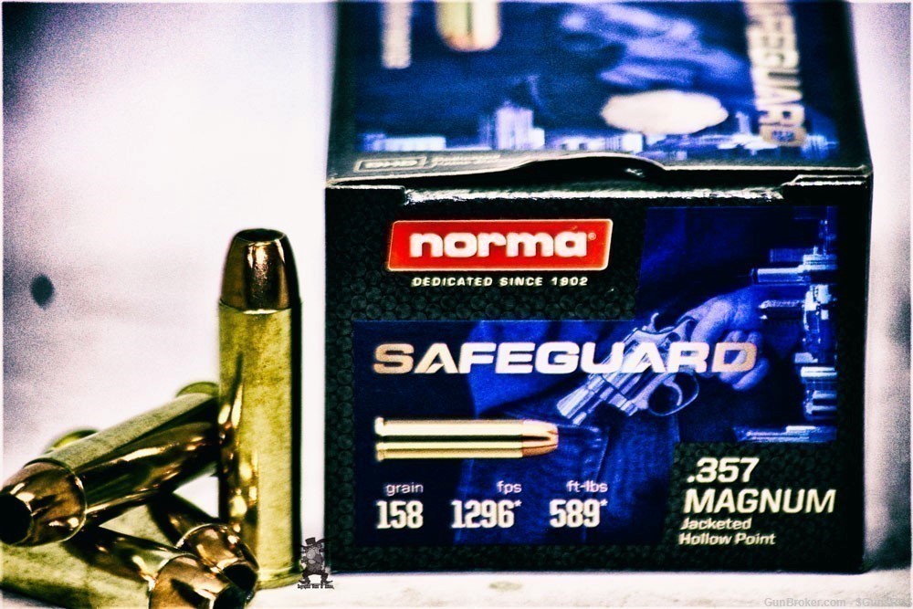 357 Mag NORMA 357 MAGNUM 158 Grain JHP HOLLOW POINT Safe Guard 50 Rounds-img-1