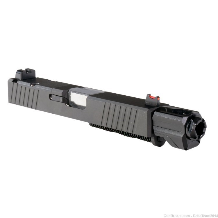 Complete Slide for Glock 19, Tyrant Designs Compensator, Fiber Optic Sights-img-0