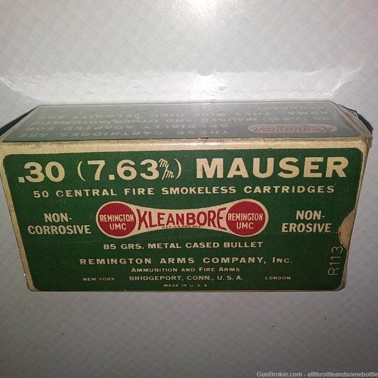 (50) rounds Vintage .30 (7.63) MAUSER Kleanbore Remington UMC unopened box-img-0
