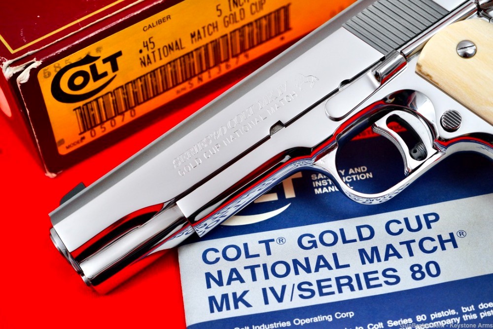 Spectacular 1988 Colt Gold Cup National Match .45 Mirror Polished & Ivory-img-3