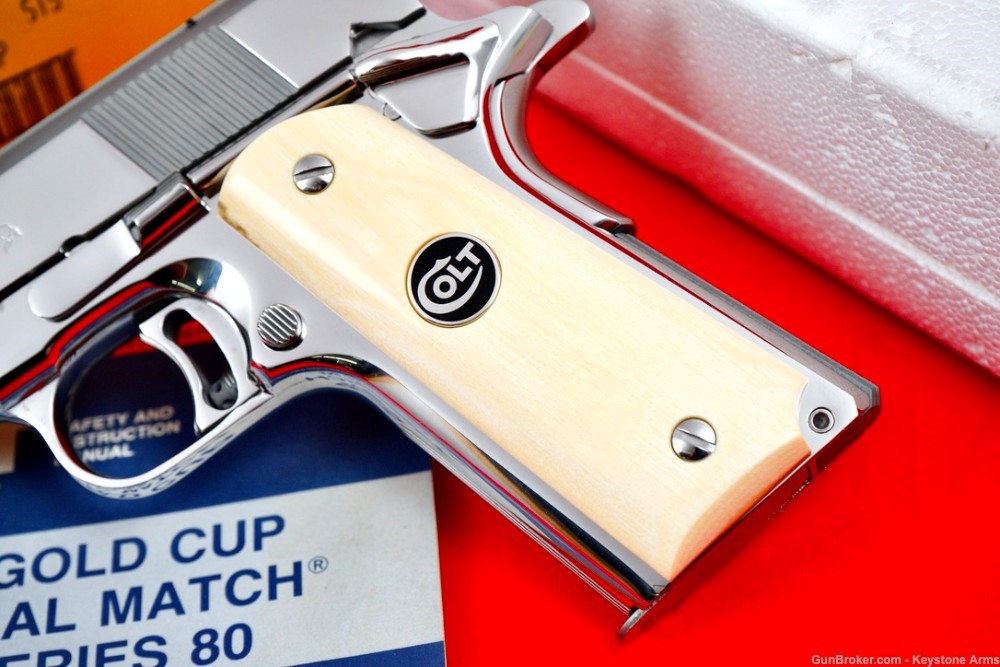 Spectacular 1988 Colt Gold Cup National Match .45 Mirror Polished & Ivory-img-5